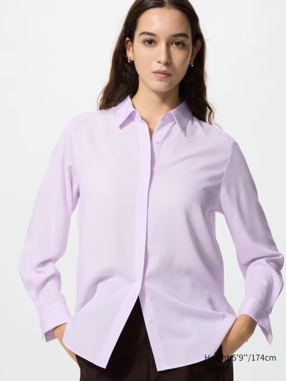 Uniqlo Long Sleeve Blouse Lavender Purple Relaxed Button Down Size XL